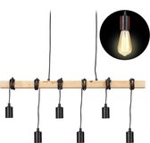 relaxdays hanglamp hout - 6-lichts - eettafel lamp - vintage - pendellamp - industrieel
