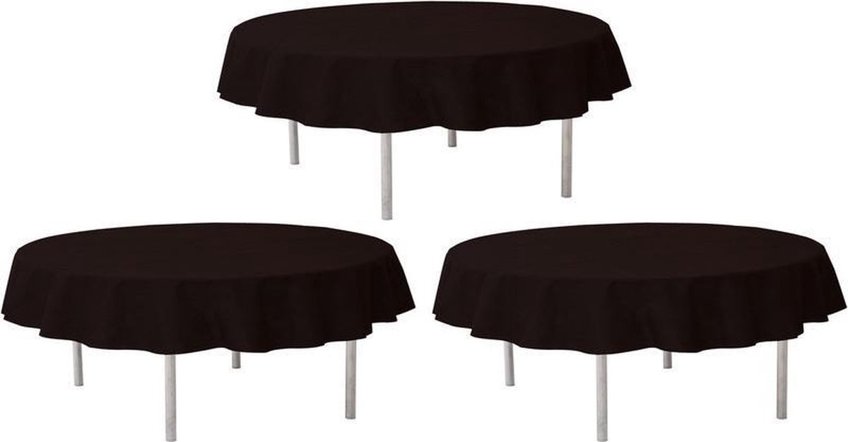 3x Zwarte ronde tafelkleden/tafellakens 240 cm stof - Ronde tafelkleden Opaque Black - Zwarte tafeldecoraties - Zwart thema
