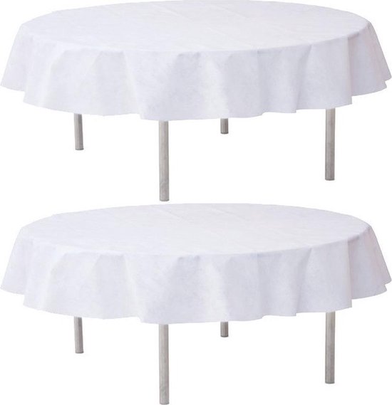 2x Witte ronde tafelkleden/tafellakens 240 cm stof - Ronde tafelkleden Opaque White - Witte tafeldecoraties - Wit thema