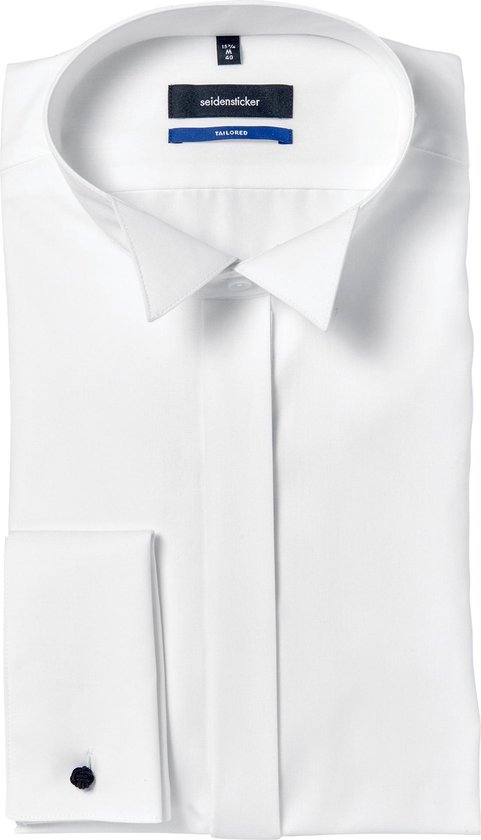 Seidensticker shaped fit smoking overhemd - popeline - wit - Strijkvrij - Boordmaat: 42