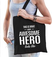 Awesome hero / held cadeau katoenen tas zwart voor dames - zorgpersoneel kado /  tasje / shopper