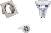 LED Spot Set - GU10 Fitting - Inbouw Vierkant - Mat Nikkel - Kantelbaar 80mm - Philips - MASTER 927 36D VLE - 3.7W - Warm Wit 2200K-2700K - DimTone Dimbaar