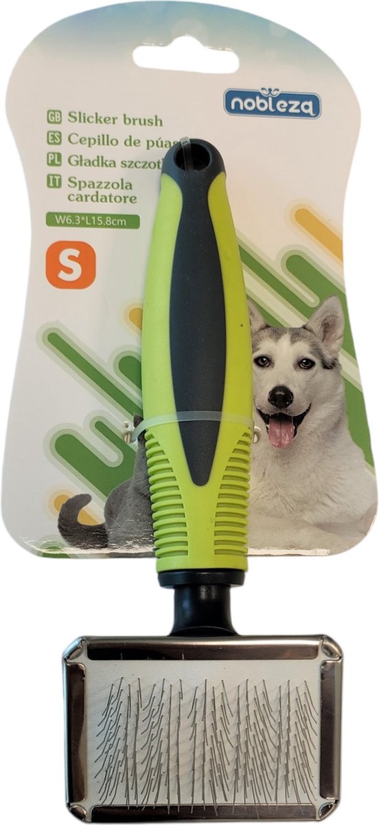 Nobleza Slickerborstel - Maat S - Hondenborstel - Kattenborstel - Honden borstel - Katten borstel - Ergonomische grip - Groen