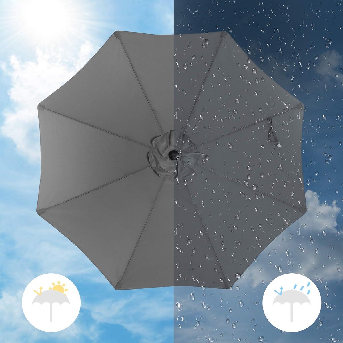 Bol.com 3m-diameter polyester achthoekige parasol voor tuin, inklapbaar met zwengel - grijs, zonder statief aanbieding