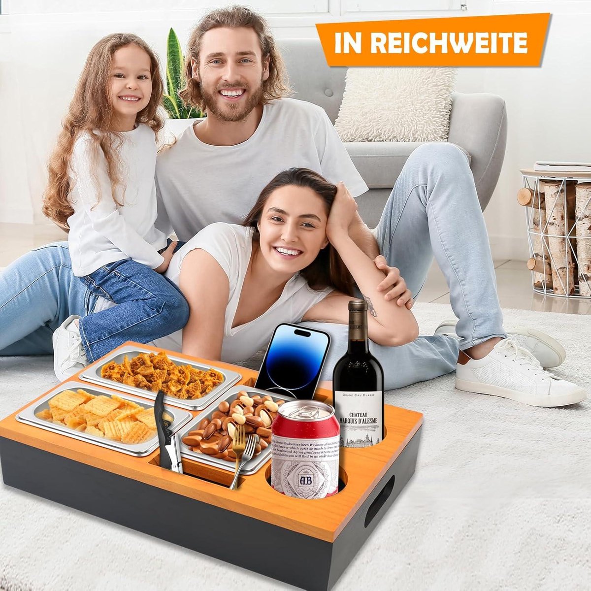 Snackbox Met Drankhouder Aragallant Bankbar – Snackbox Met Drankjeshouder Voor Op De Bank, Inclusief Geschenkdoos Snackdispenser Met Drankhouders