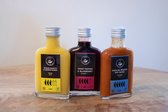 Saus Met Pit - Carolina Reaper | Ghost Pepper & Bosbessen | Madame Jeanette & Mango Hot Sauce - 3 Pack