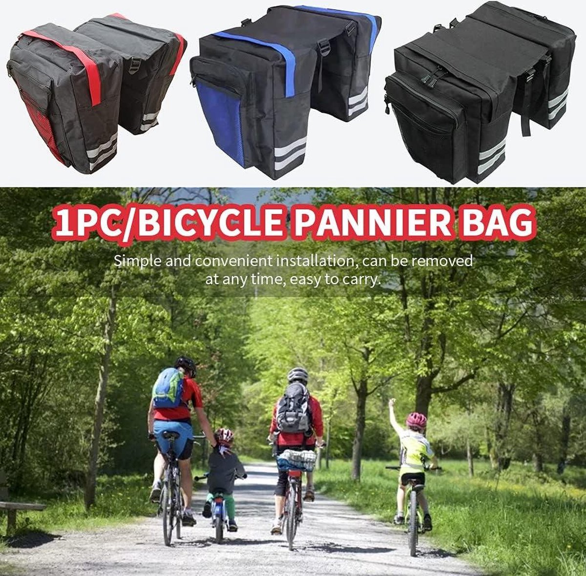 Fietstas Dubbel - Bagagedrager Tas - Outdoor Transport - Waterdicht Materiaal - 31.5 cm - Zwart