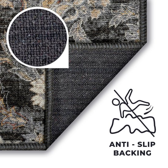 Tapiso Ritz Tapis Grijs Floral Katoen Antidérapant Salon Tapis Taille - 80x150