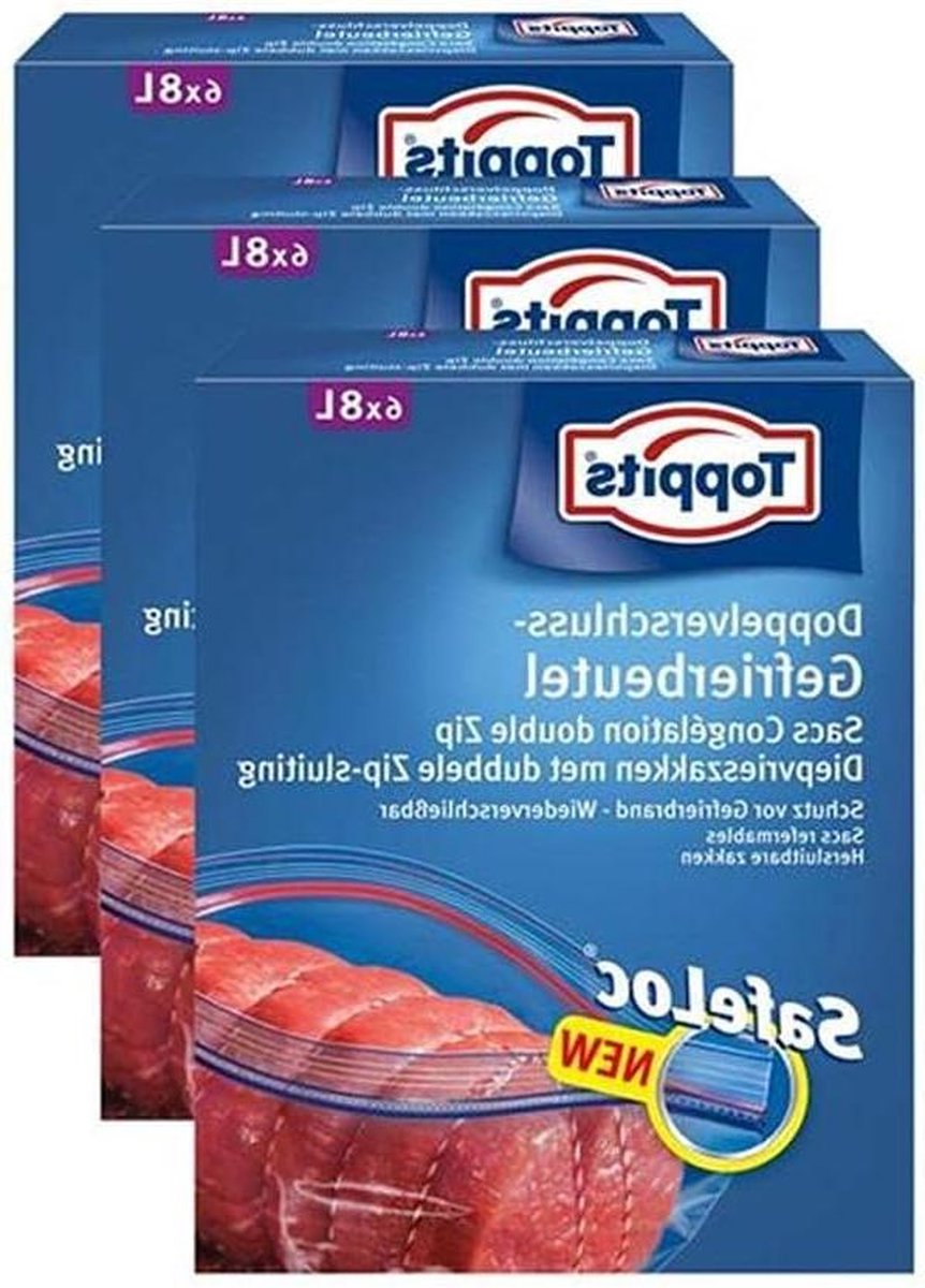 6x8 liter dubbele sluiting vrieszakken - 3-pack diepvrieszakjes