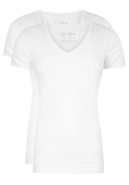 RJ Bodywear Everyday - Alkmaar - 2-pack - T-shirt diepe V-hals - wit rib -  Maat XXL