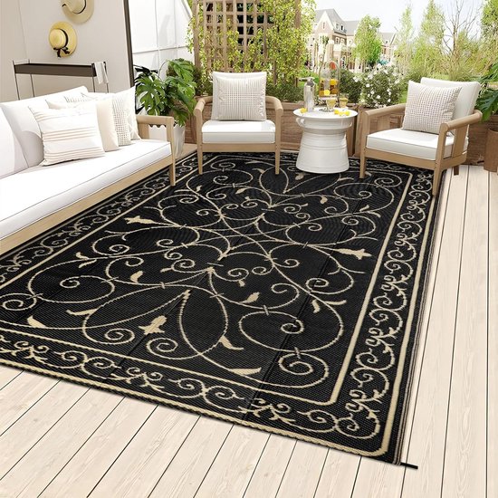 Couverture Pique-Nique Imperméable 150x245cm - Noir - Recyclable - Résistante Intempéries - 4 Boucles