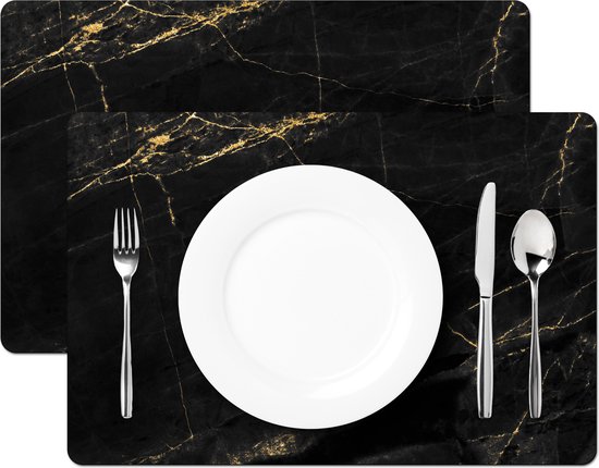 Set de table - Marbre - Zwart - Or - Chic - 45x30 cm - 6 pièces