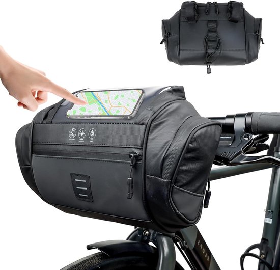 Sacoche De Guidon Vélo étanche - Avec Poche Téléphone Transparente - Bandes Réfléchissantes - 16,5x20x10 Cm