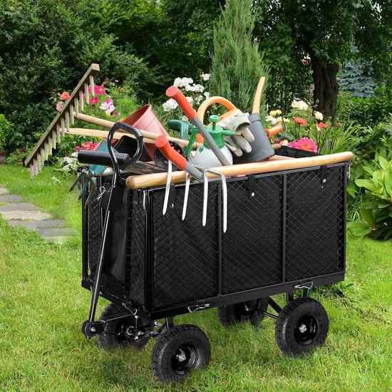 bolderkar met luchtbanden - tot 500 kg - uitneembare zak - transportkar - zwart-grijs van Bolderkar — afbeelding 2