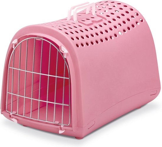 Imac Reismand Linus Roze 50x32x34,5 cm met metalen deur, handvat, ventilatie voor katten, kleine honden, konijnen