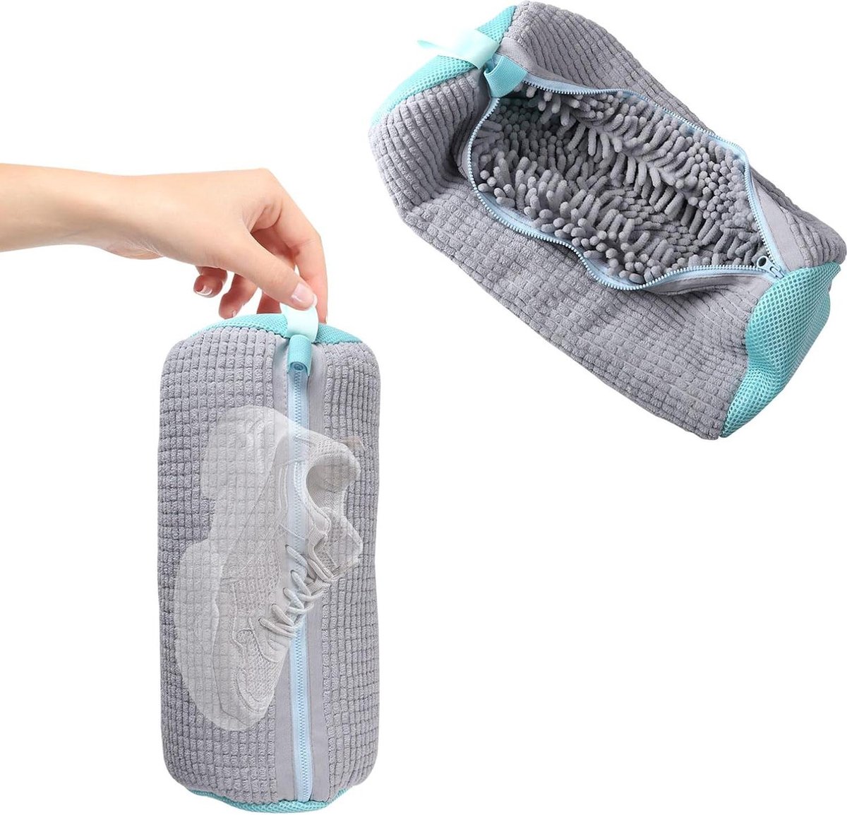 Goedkoopste GAESHOW schoenpoetszakken - 2 stuks - waszak schoenen - schoenenzak met ritssluiting - efficiënte reiniging - Grijs