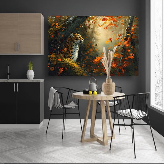 Portrait de léopard - Peintures Animaux - Peintures sur toile Feuilles - Peintures sur toile industrielle - Peintures sur toile - Toile de Décoration murale chambre 150x100 cm