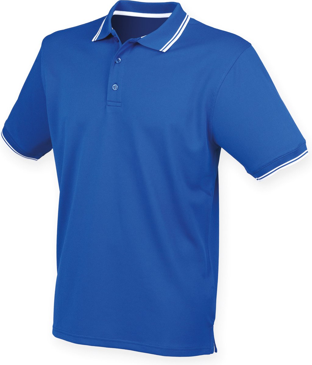 Henbury Men's Coolplus® Tipped Polo Shirt H482 - ROYAL / WHITE - L