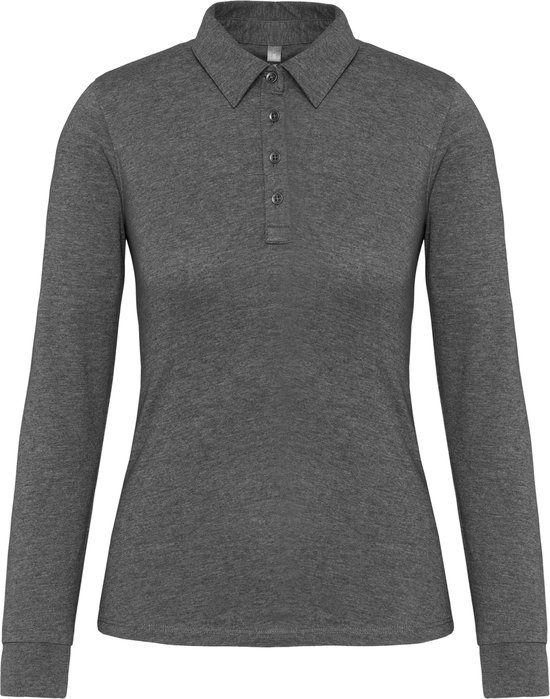 Grijze polo met lange mouwen van jersey, met knoopsluiting aan de voorkant.