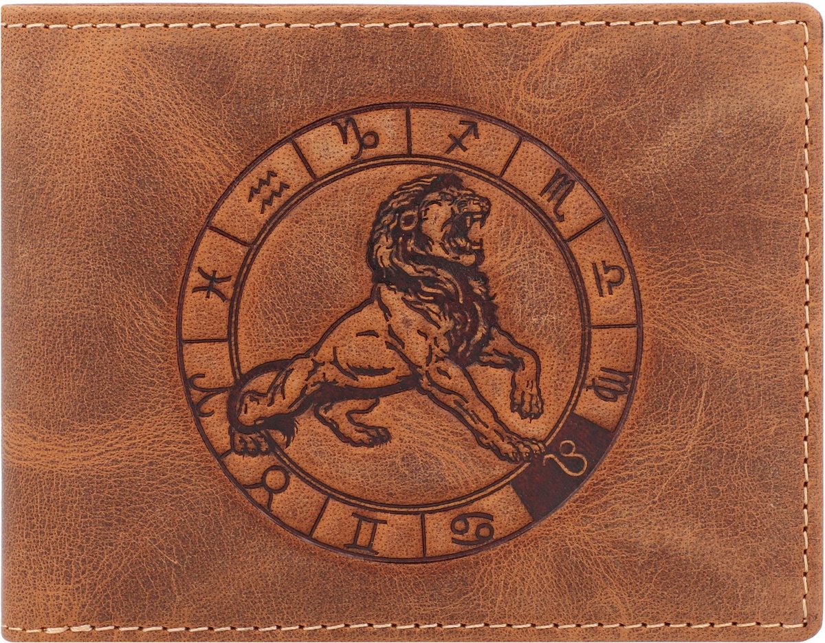 Greenburry - Vintage Lederen Heren Portefeuille Met Leeuw Sterrenbeeld