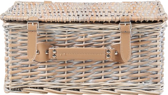 Panier pique-nique Lumparland avec contenu pour 4 personnes 42x28x20 cm blanc naturel et bleu casa.pro