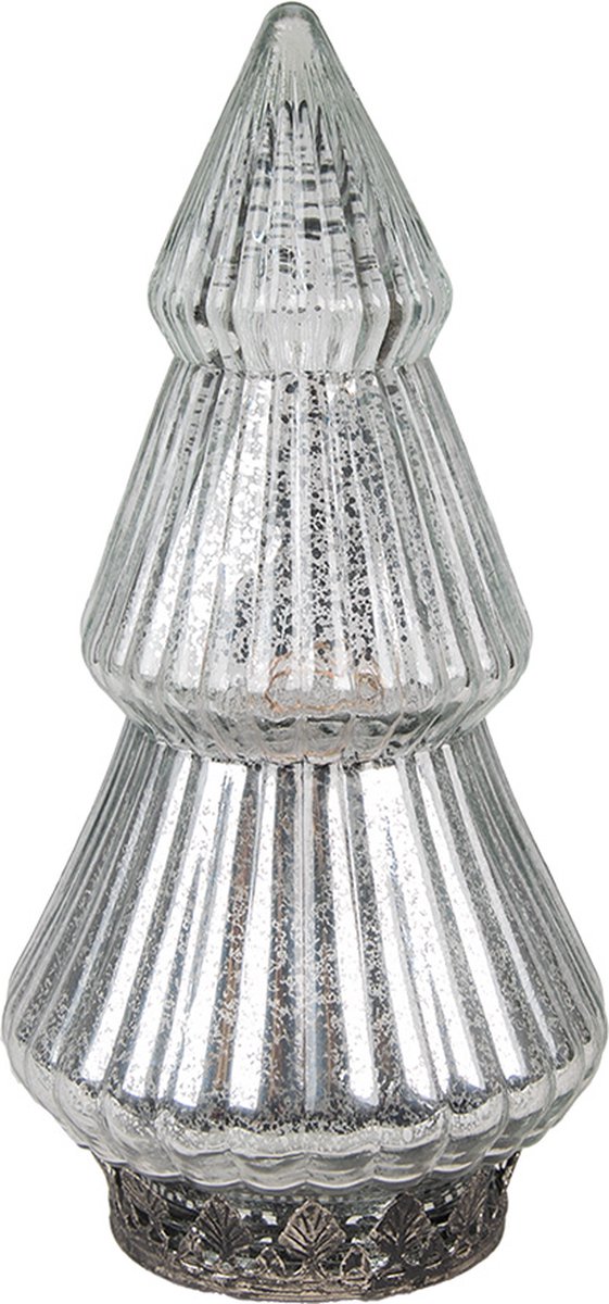 Kerstdecoratie met LED-verlichting Kerstboom Ø 8x14 cm Zilverkleurig Glas