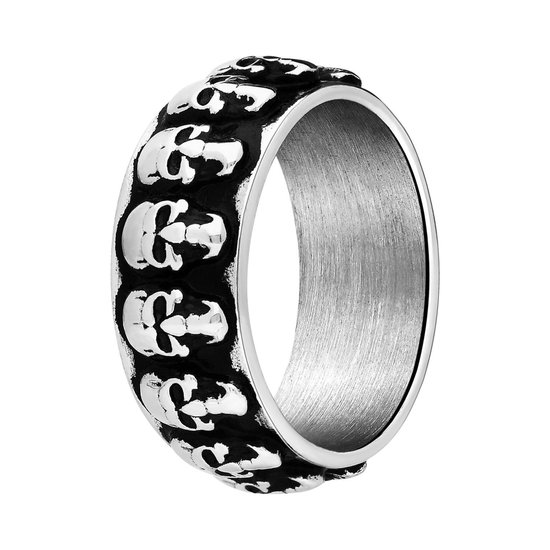 Lucardi Heren Stalen ring met doodskop - Ring - Staal - Zilver