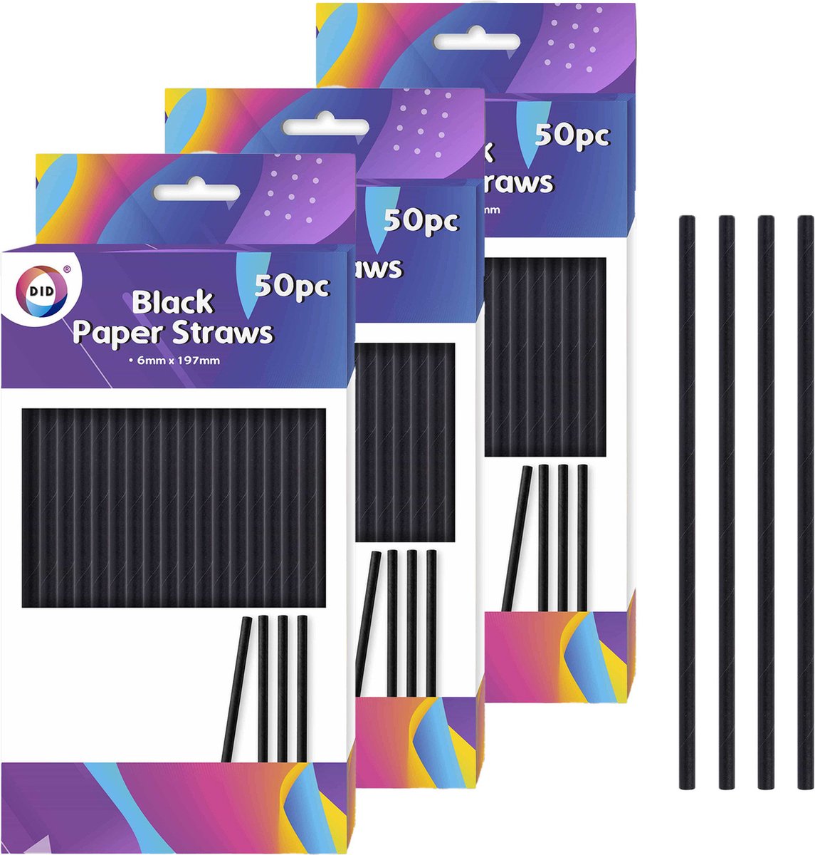 DID drinkrietjes - 150x stuks - papier - 20cm x 0.6cm - wegwerprietjes