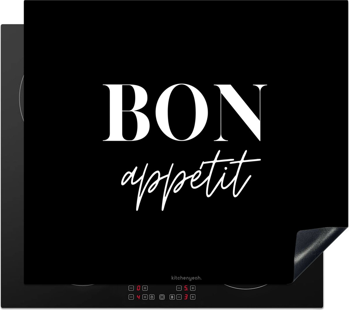 KitchenYeah® Inductie beschermer 60x52 cm - Zwart - Quote - Bon appétit - Afdekplaat voor kookplaat - Inductieplaat mat - Beschermingsmat - Beschermplaat - Keuken bescherm decoratie - Afdek kookplaten