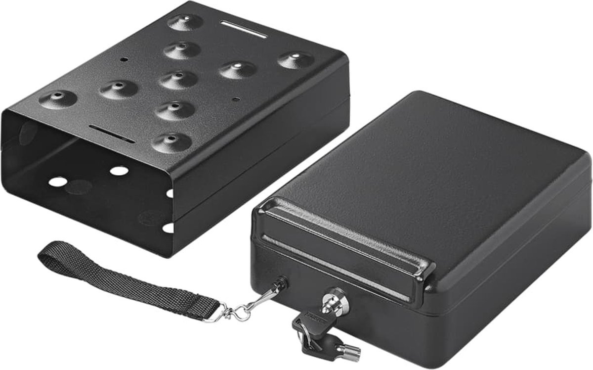 ProPlus stalen kluis met slede -22.5 x 16.5 x 8.5 cm - voor auto, caravan, camper - kluis - caravankluis - reiskluis - veiligheid - waardevolle spullen - draagbaar - anti-diefstal - met schroeven en pluggen - inclusief 2 sleutels - zwart