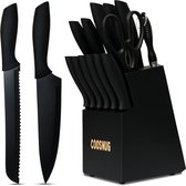 Bol.com 15-delige messenset met houten blok keukenmessenset met anti-aanbaklaag Duitse roestvrijstalen keukenmessenset met koksm... aanbieding