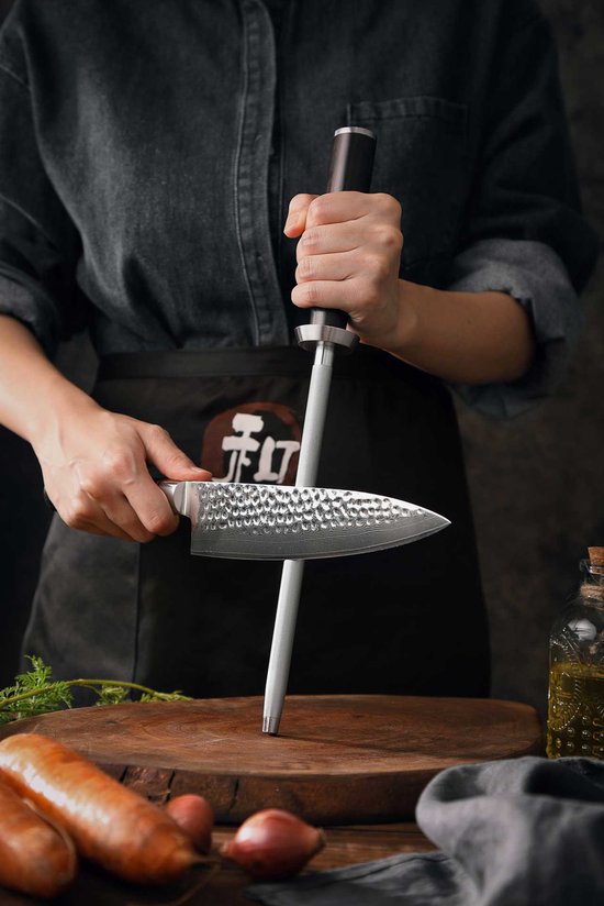 Acier à aiguiser professionnel avec revêtement diamanté | Pour couteaux en acier Damas | Manche en ébène | Série HEZHEN B1Z