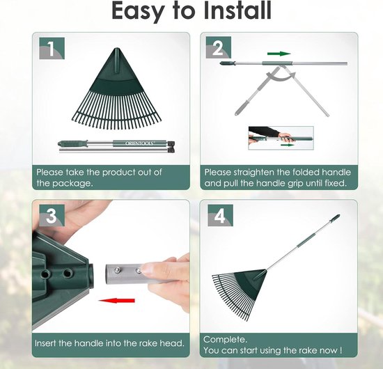 Opvouwbare handgreep hark - 26 tines - GREEN. Leak Rake — afbeelding 5