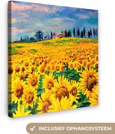 Peinture sur toile - Tournesol - Fleurs - Peinture à l'huile - Nature - Peintures sur toile - 90x90 cm - Toile nature - Décoration murale