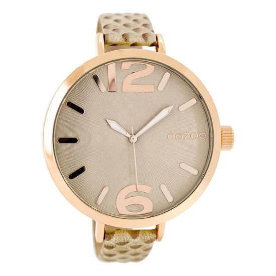 OOZOO Timepieces - Rosé goudkleurige horloge met zand leren band - C7963