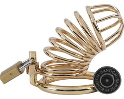 Banoch | Cockcage Goud metaal | Chastity Cage met 3 ringen | 40 mm, 45 mm & 50 mm