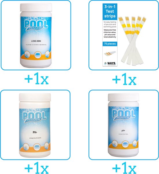 Bevat Chloortabletten - Testrips - PH-min en PH-plus