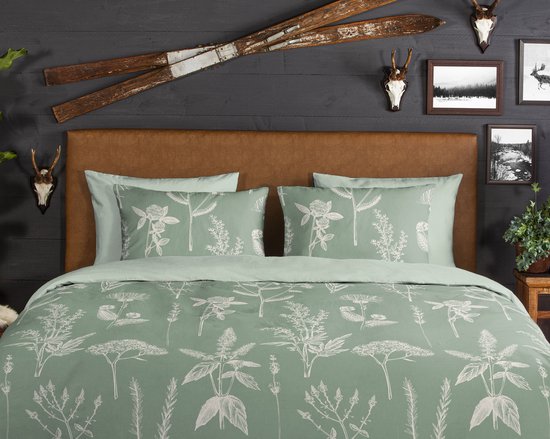 Good Morning Dekbedovertrek "bloemen" - Groen - (140x200/220 cm) - Katoen Flanel van Good Morning — afbeelding 2