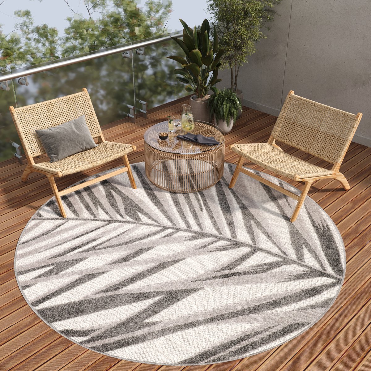 Tapiso Patio Rond Vloerkleed Balkon Terras Tuin Grijs Outdoor Tapijt Maat- 120x120
