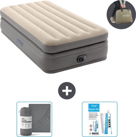 Intex 1-persoons luchtbed – grijs – ingebouwde pomp en reparatieset