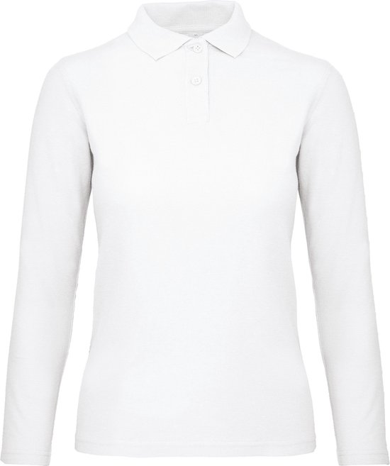 Polo Femme L B&C Col Boutonné Manches Longues White 100% Katoen