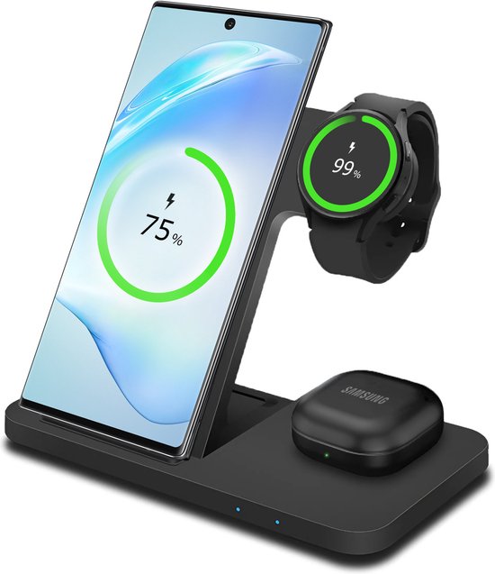 MMOBIEL Draadloos Oplaadstation Geschikt voor Samsung – 3 in 1 Draadloze Oplader Geschikt voor MagSafe Samsung Galaxy S25/S24/S23/S22 Series, Galaxy Watch 6 / 5 / 4, Galaxy Buds – 15W – Draadloze Snellader