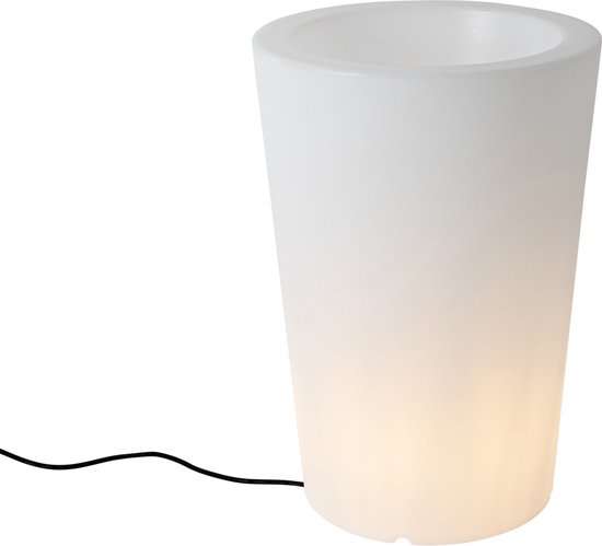 QAZQA verano - Moderne Verlichte bloempot - 1 lichts - H 60 cm - Wit - Buitenverlichting