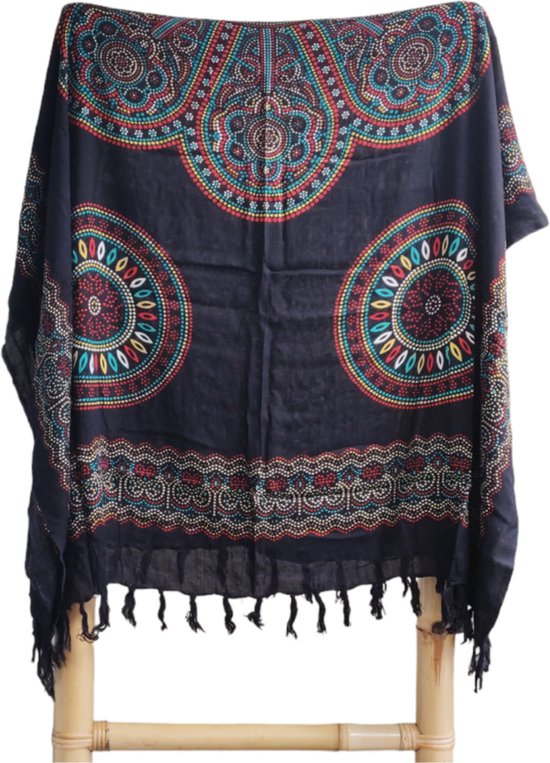 Om Namaste Sarong - 628 - Kleurige Bloem op Zwart van Om Namaste — afbeelding 5