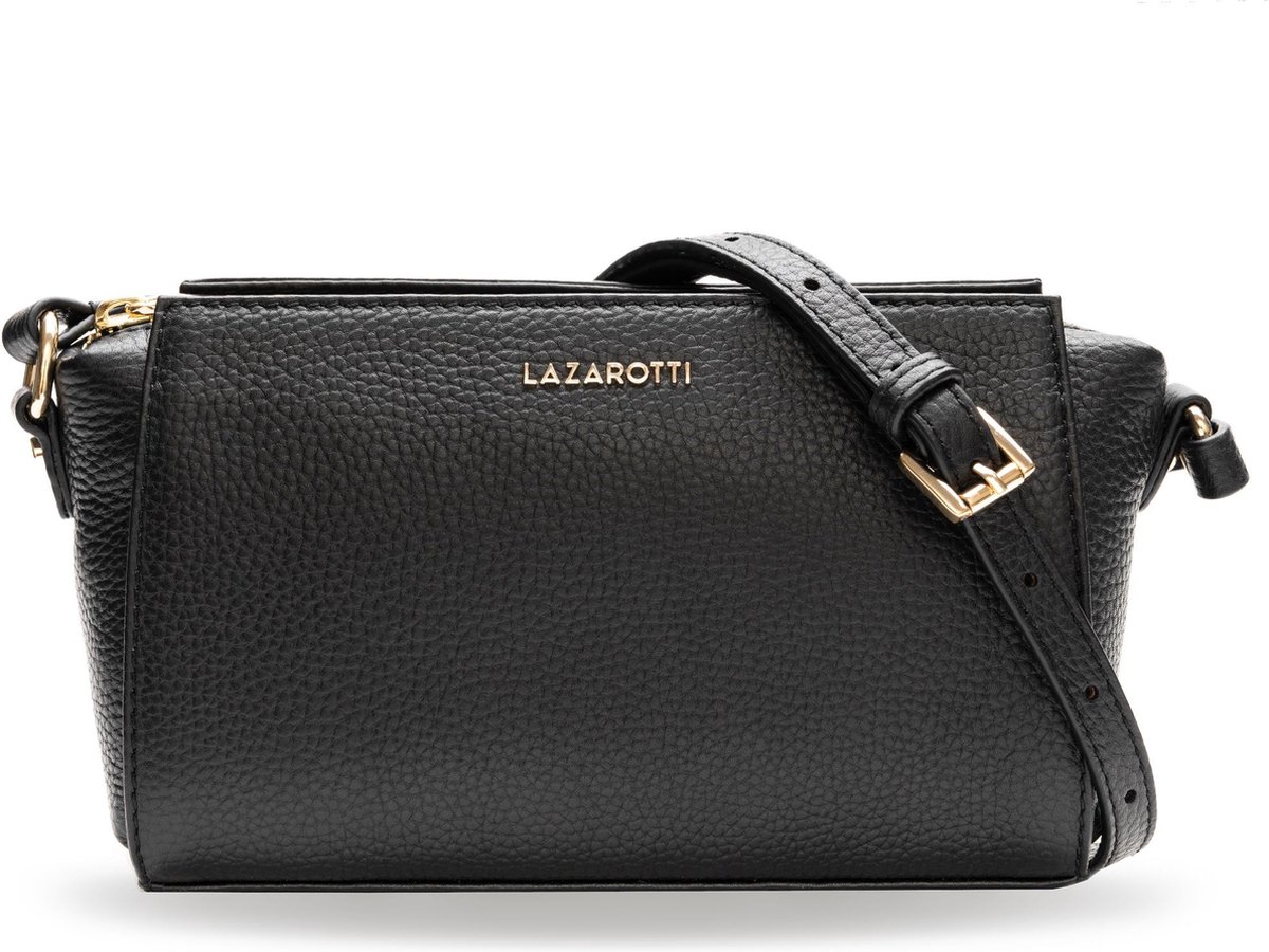 Lazarotti Leren Schoudertas Bologna Leather Shoulder Bag Black 2 Zwart