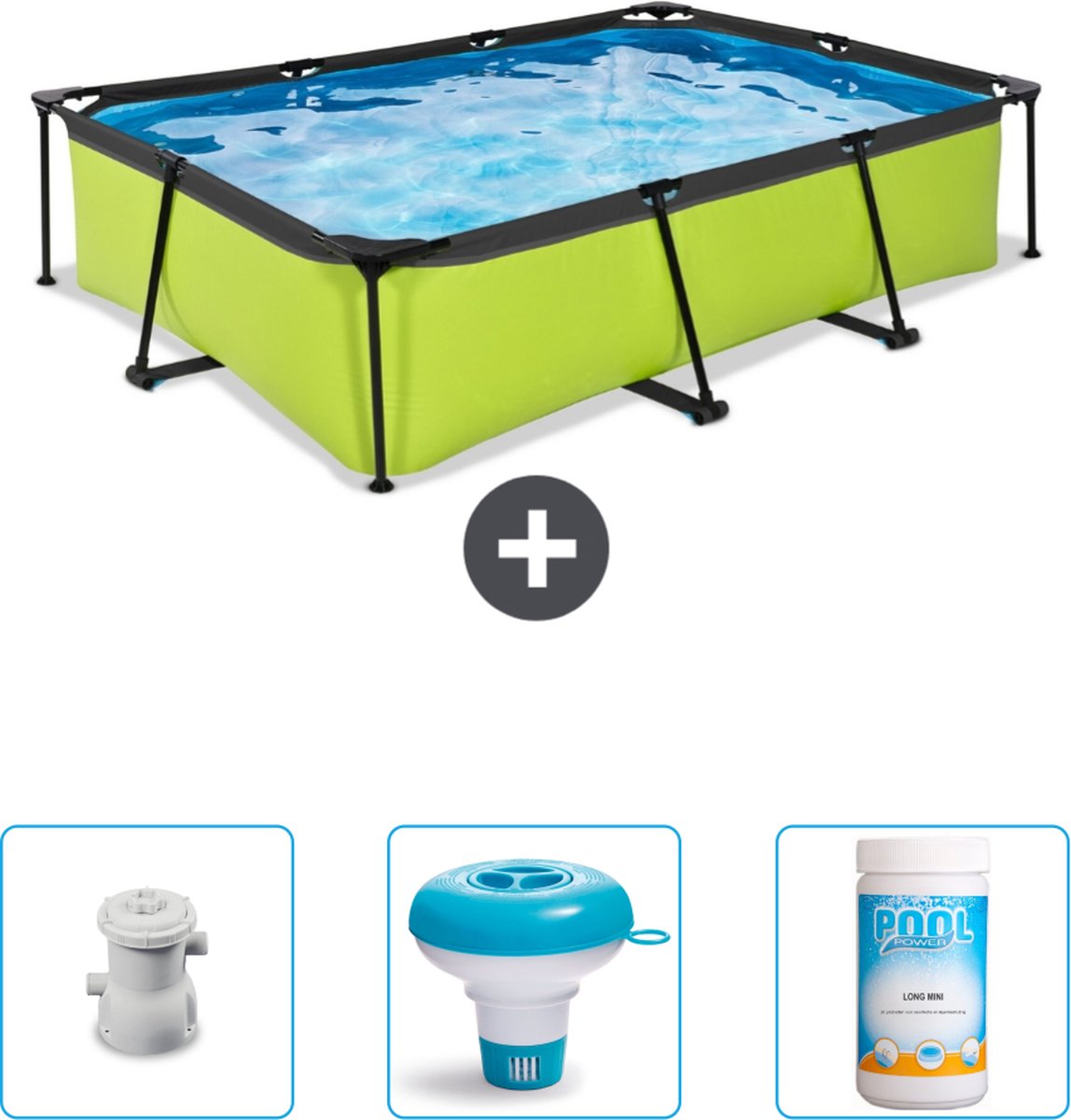 EXIT Rechthoekig Lime Frame Zwembad - 300 x 200 x 65 cm - Inclusief Pomp - Chloordrijver - Chloor - Nu extra voordelig