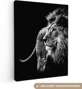 Toile - Animaux sauvages - Lion - Zwart - Wit - Canvasdoek - 90x120 cm - Photo sur toile - Décoration murale