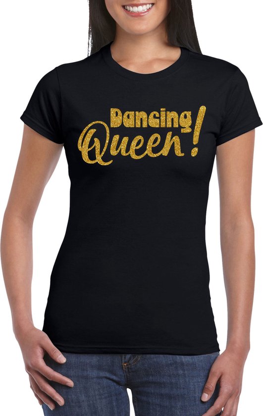 Bellatio Decorations T-shirt pour enterrement de vie de jeune fille - Dancing Queen - noir - paillettes - bad party M