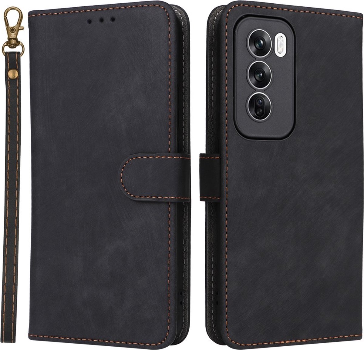 Coverup Hoesje - Geschikt voor OPPO Reno12 Hoesje - Coverup Book Case met Koord - Zwart
