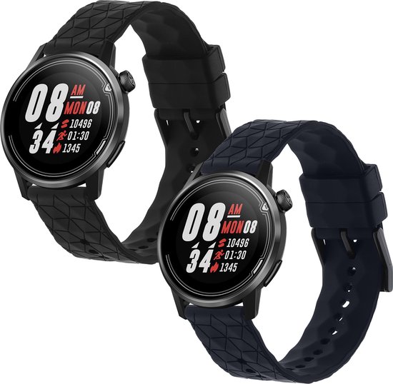 Foto: Kwmobile 2x horlogebandjes geschikt voor coros pace 2 apex 42mm bandje smartwatch bandjes van tpu activity tracker horloge band in zwart donkerblauw